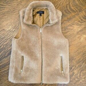 J. Crew Women’s Faux Fur Zip Vest Tan Camel Brown Size XS Gold Zipper